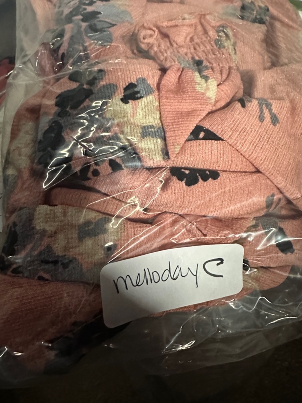 MELLODAY M peach floral ruffle V neck long sleeve blouse cottagecore shabby chic - Picture 12 of 12